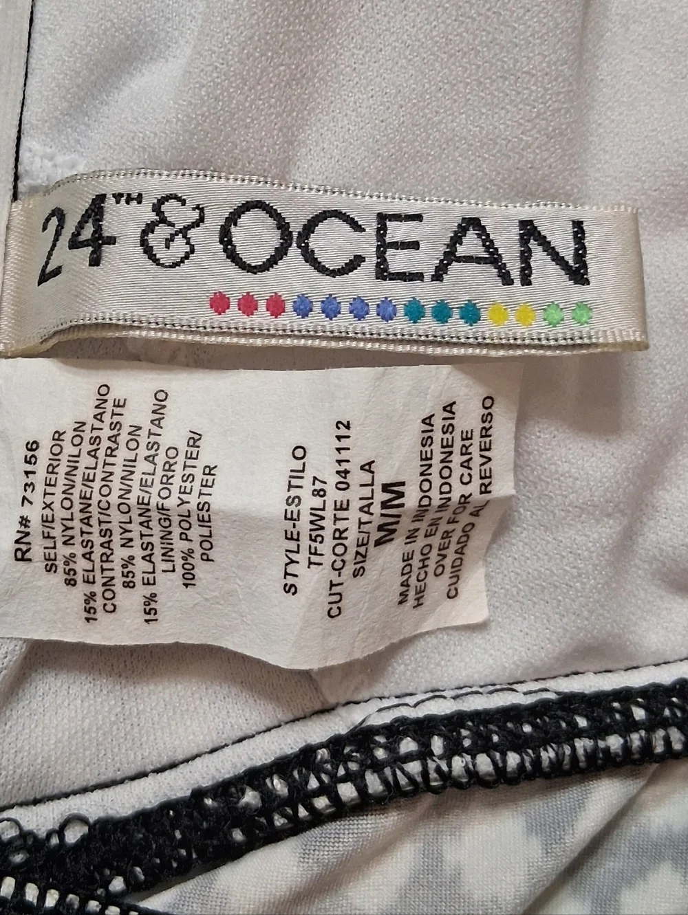 24th & Ocean Black, White, Turquoise Ruffle Tankini Swim Top Women's Size M